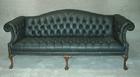 Tufted Chippendale Camel-back Sofa in black leather